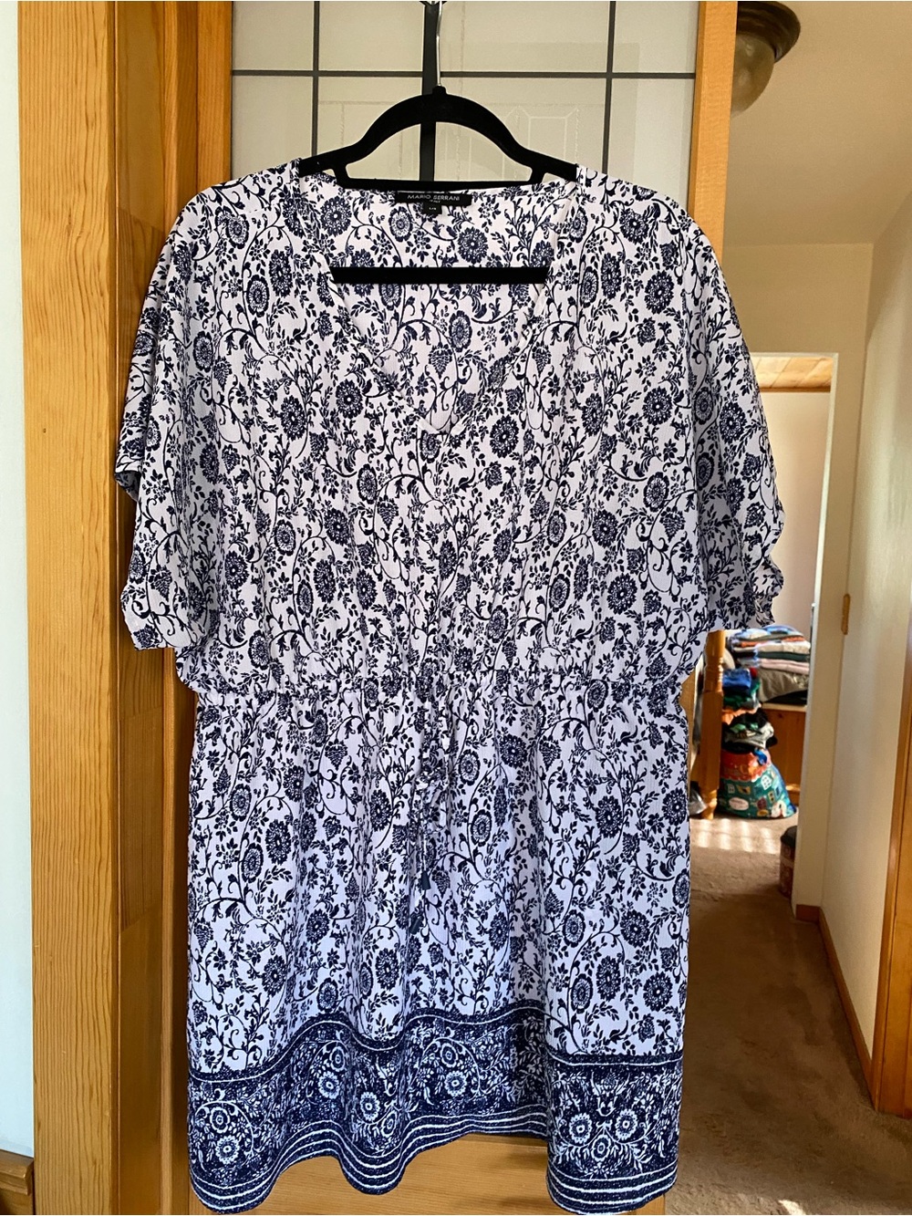 Mario Serrani White and Navy Floral Swim Coverup